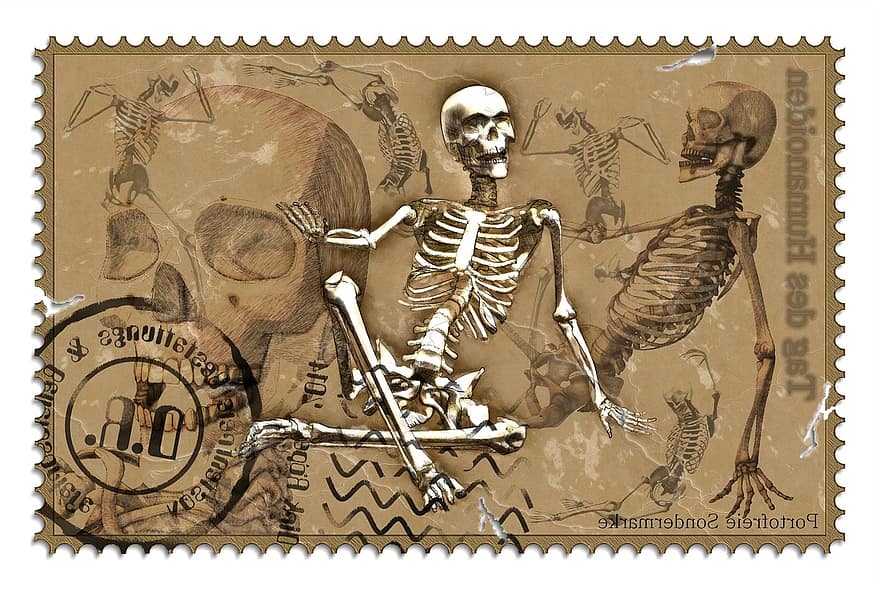 Briefmarke, Beerdigung, Tod, Kunst, Skelett