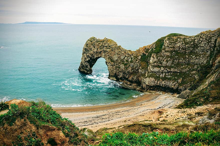 Beach, Sea, Ocean, Rocks, Arch, Durdle Door, Jurassic Coast, Dorset, England, Coast, Bay