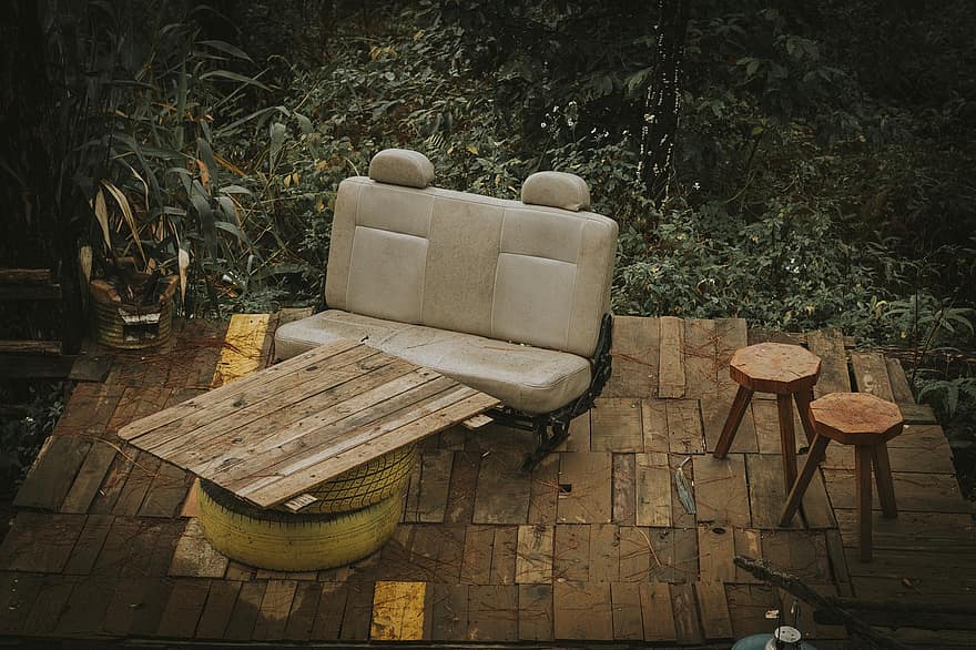 albero, sedia, tavolo di legno, sedie di legno, seggiolino auto, tavolo, legna, seduta, rilassamento, uomini, panchina