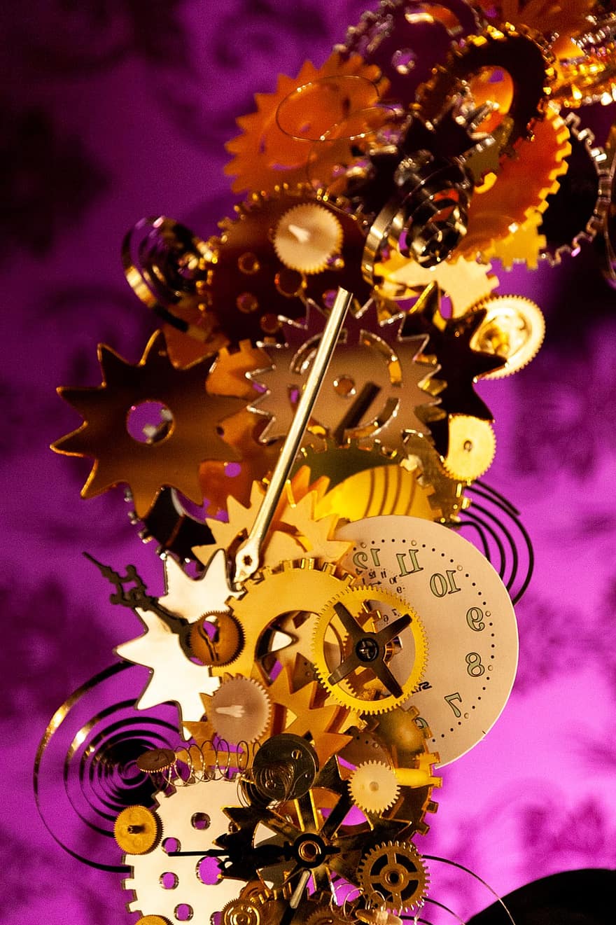 relógio, roda de engrenagem, máquinas, origens, ilustração, peça da máquina, celebração, decoração, multi colorido, pano de fundo, abstrato