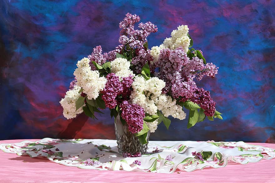 blomster, vase, dekoration, flor, blomstre, botanik, lilla buket, buket, blomst, baggrunde, plante
