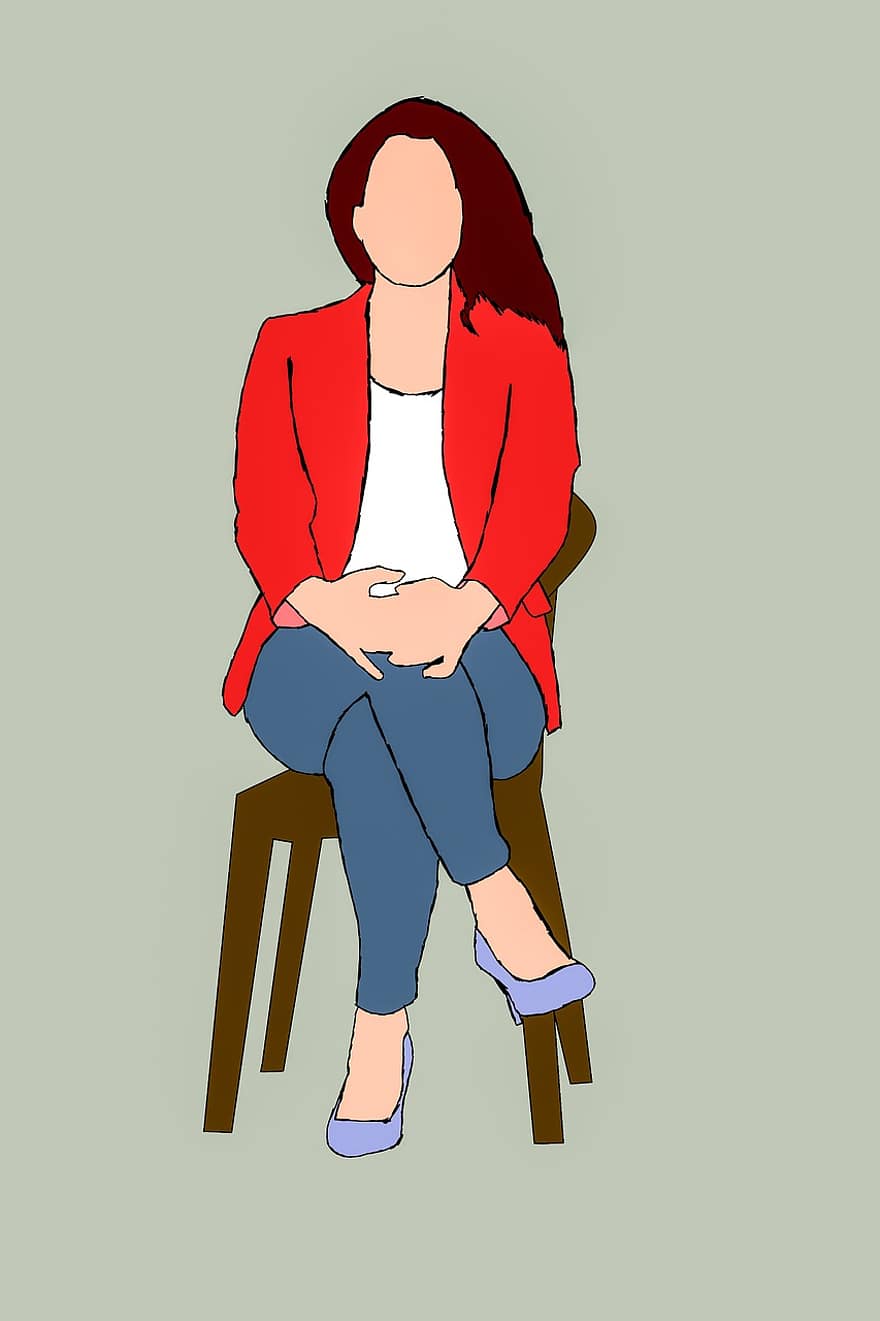 Woman, Sitting, Chair, Leg On Another, Business Woman, Interview, Front View, Female, Green Business