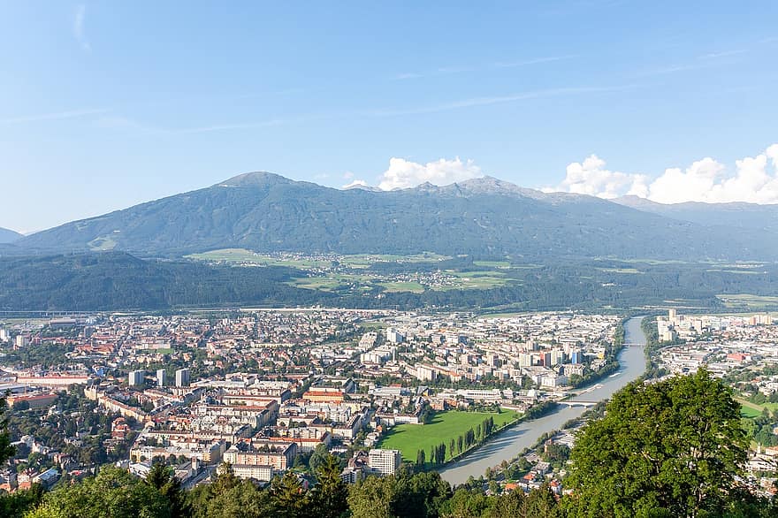 rivière, ville, Voyage, tourisme, Innsbruck, L'Autriche, auberge, les montagnes, Montagne, été, paysage
