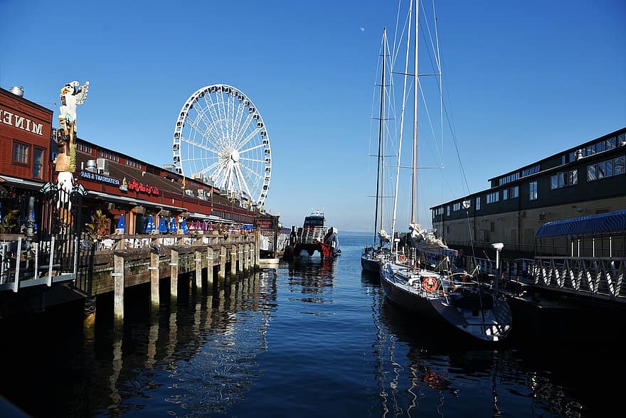 Seattle großes Rad, Seattle, Washington, Landschaft, Ufergegend, Ozean