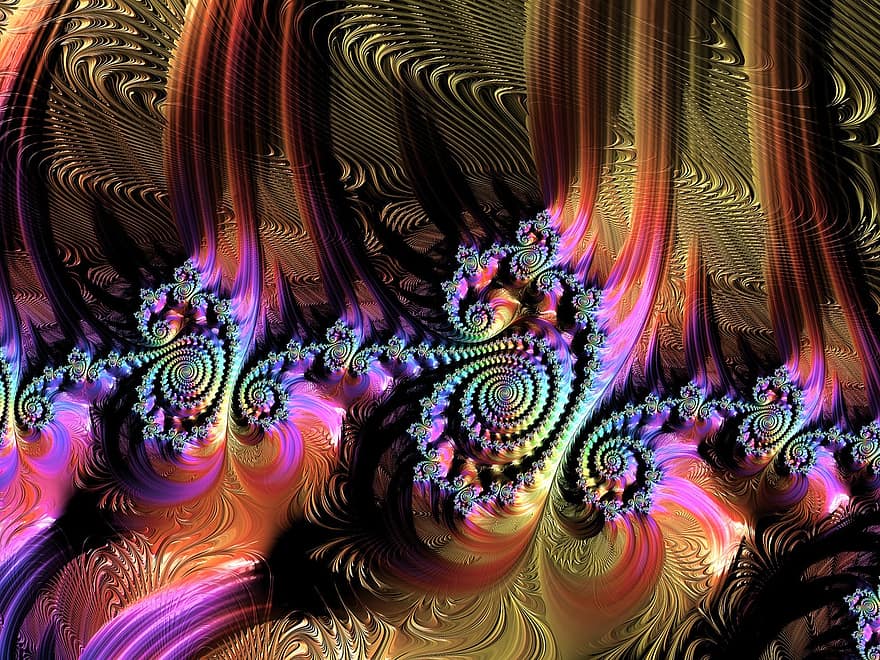 fractal, colorit, fons, estètic, color, colors de l'arc de Sant Martí, brillant, patró, estructures fractals, digital