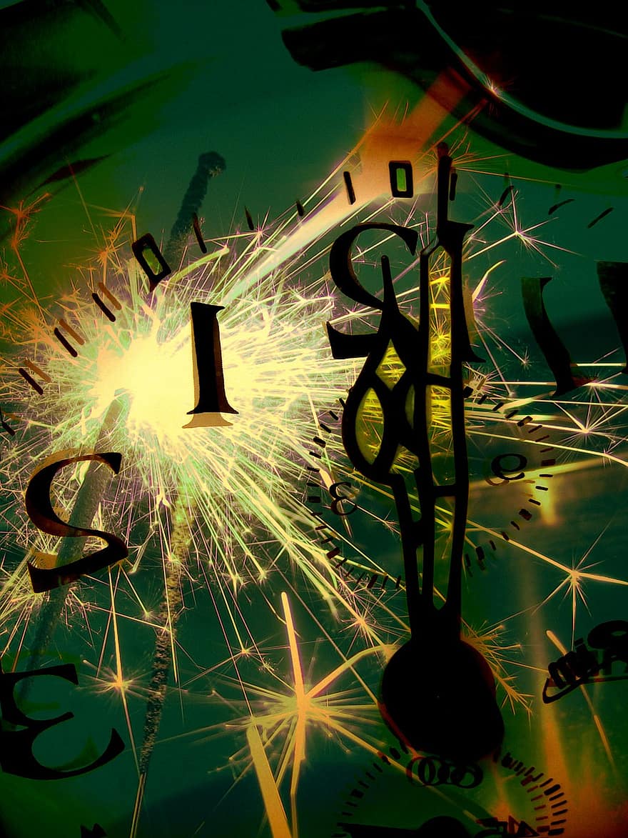 Sylvester, New Year's Day, 2014, Clock, Midnight, Greeting Card, Altjahrabend, Eve, Festival, Fireworks, Annual Financial Statements