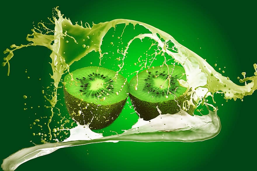 kiwi, Fruta, vitaminas, sano, cortar, comer, verde, jugoso