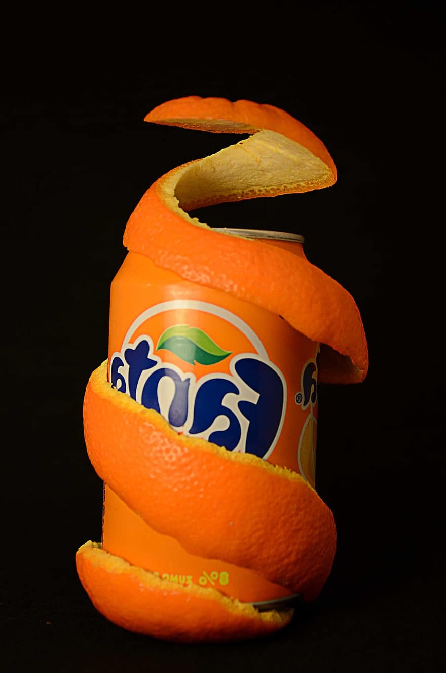 Orange, un soda, pouvez, fruit