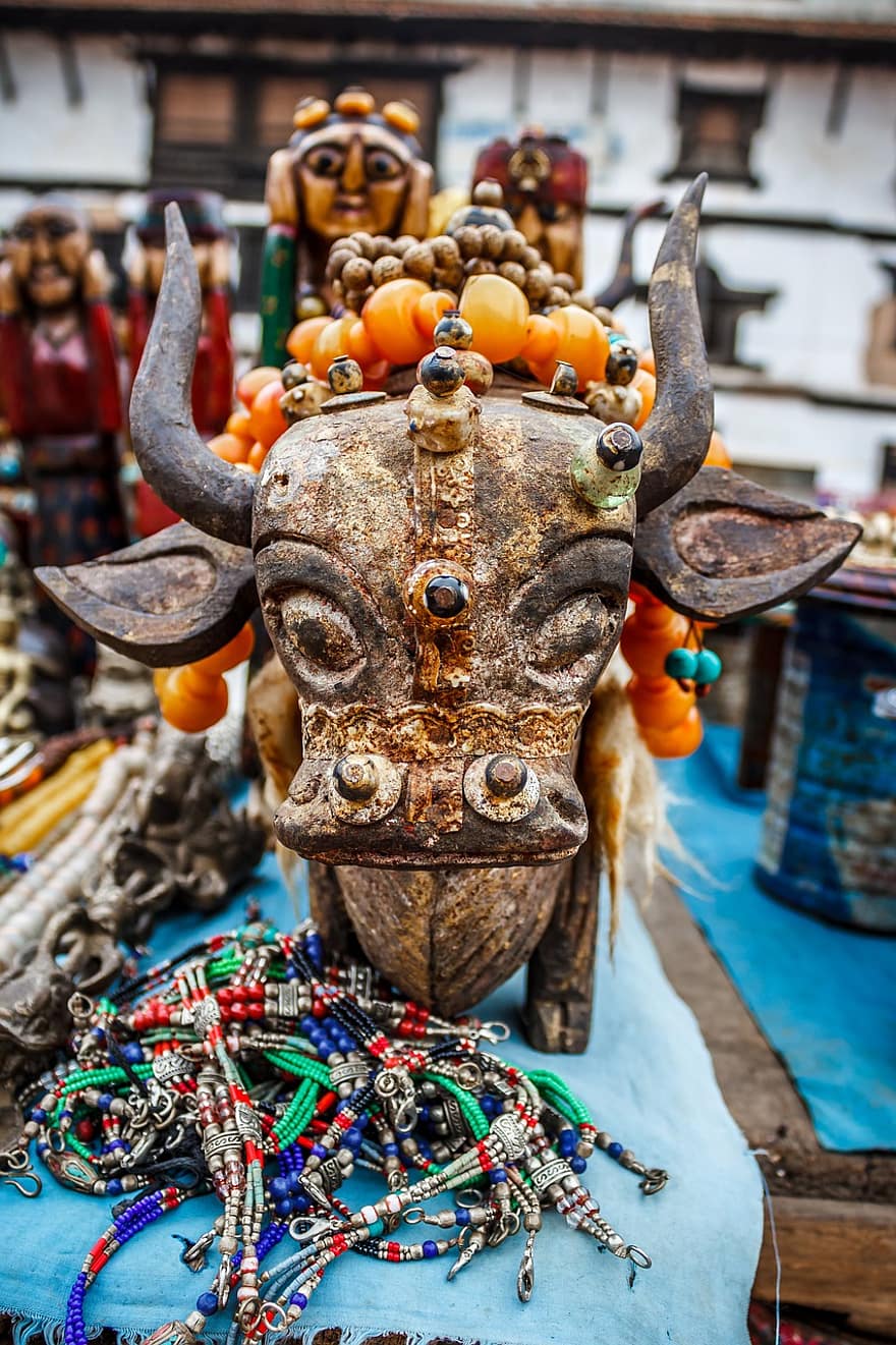 heykel, Dükkan, sokak, Market, figürinler, Basantapur, Nepal, işaret