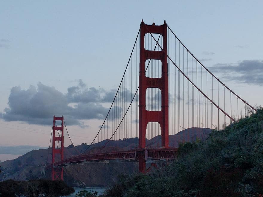 Puente de puerta de oro, puente, montañas, puente colgante, turismo, famoso, puerta Dorada, San Francisco, California, Estados Unidos, America