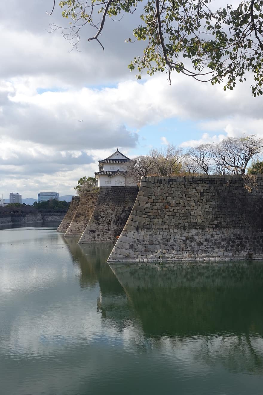 Osaka, Japan, kasteel, rivier-, vesting