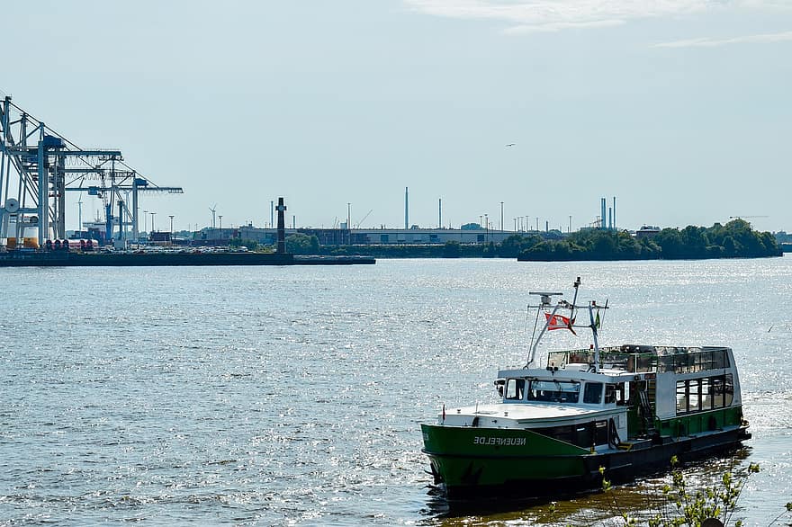 Hamburg, osobní loď, Labe, řeka, přístav, město, námořní plavidlo, přeprava, voda, Lodní doprava, dopravy
