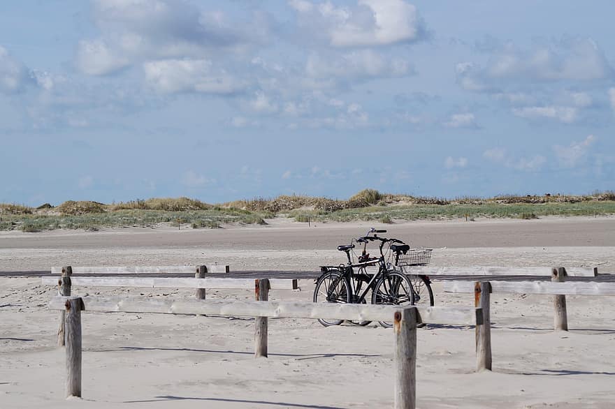 hiekka, rannikko, polkupyörät, hiekkadyynit, polkupyörää, ranta