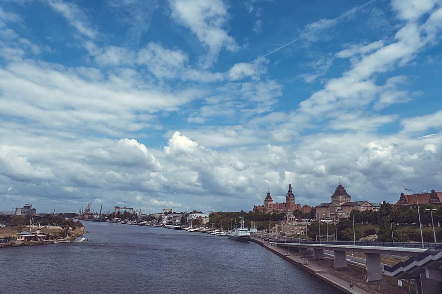 ciutat, Polònia, paisatge, audra, riu, a l'aire lliure, viatjar, lloc famós, arquitectura, blau, vaixell nàutic