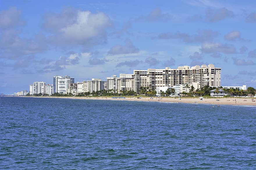 condominios, Oceano, playa, arquitectura, viaje, vacaciones, playa de pompano, Florida, verano