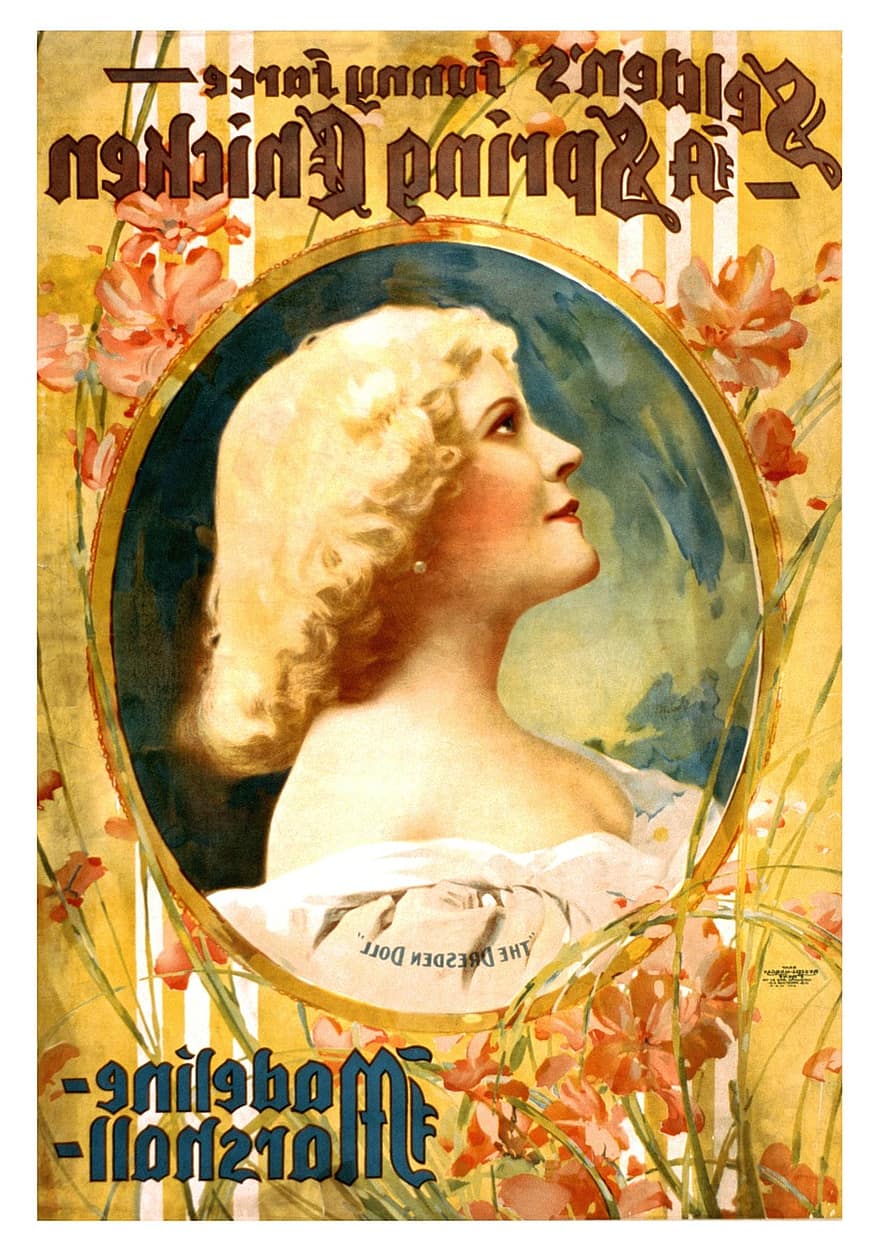 Маделин Маршал, реколта, постер, жена, женски пол, красива, красив, дама, Дами