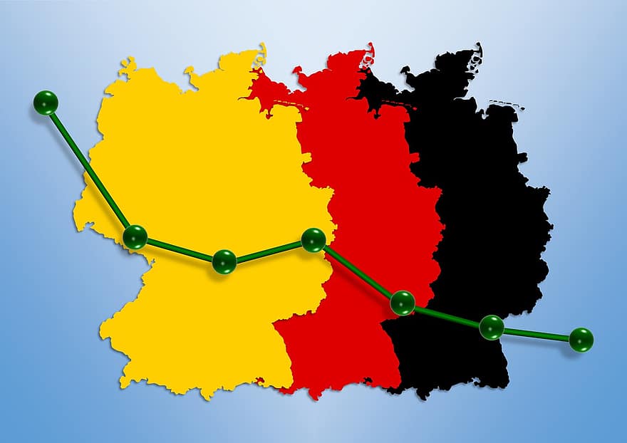 Vokietija, grafinis, aukštyn, statistinius duomenis, prognozė, kreivė, diagrama, tendencija, teigiamas, juoda, raudona