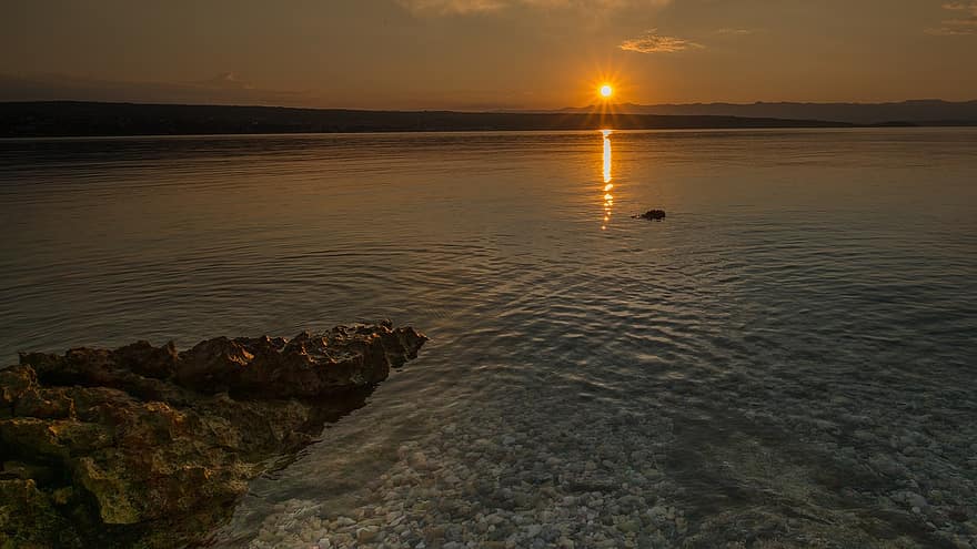 oceaan, zee, zonsopkomst, water, zon, schemering, vakanties, reflectie, Kroatië