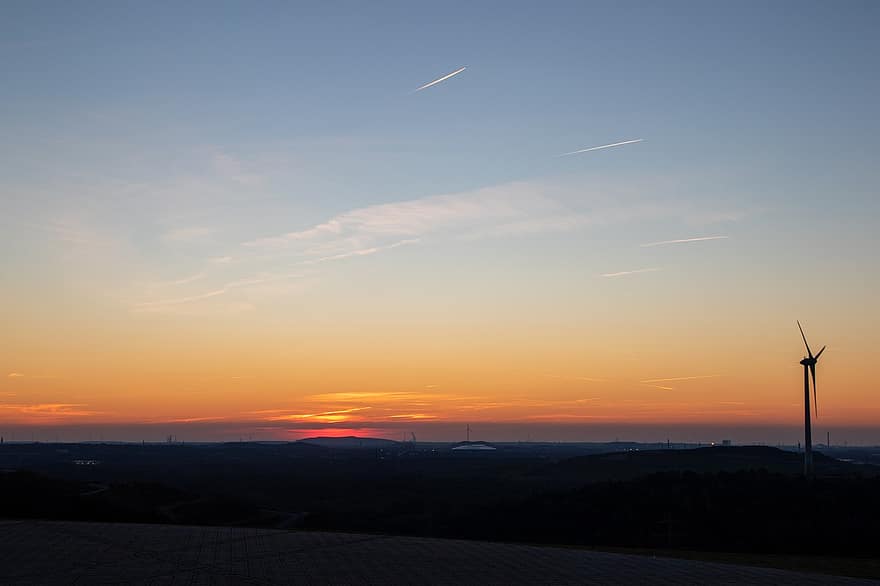 solnedgang, Tyskland, horisont, landskab, Recklinghausen, ruhr område, tusmørke