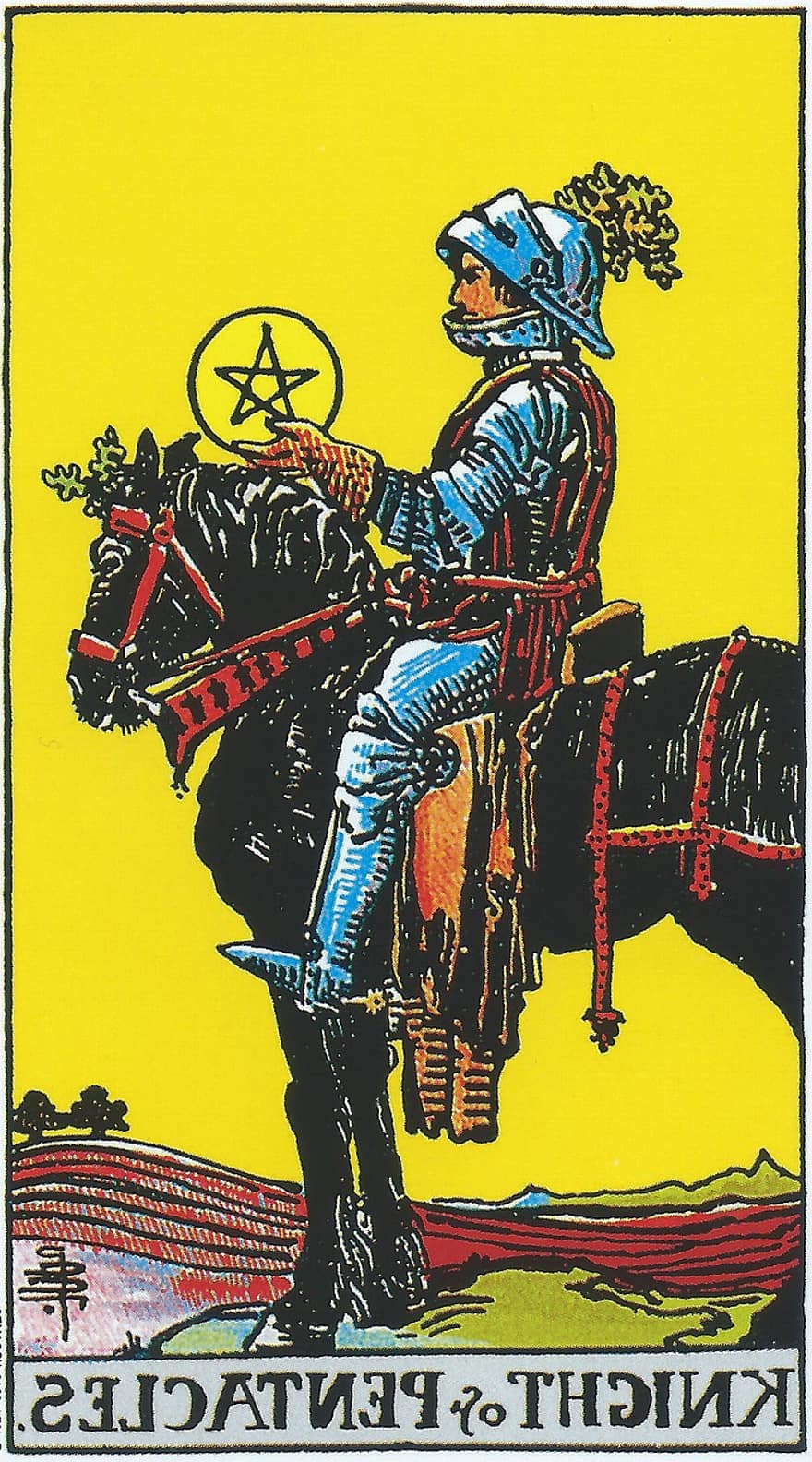 Cavaler de Pentacles, taroc, card, pentacles, monede, Arcane minore, Rider-waite, Carte de tarot, divinaţie, spiritualitate