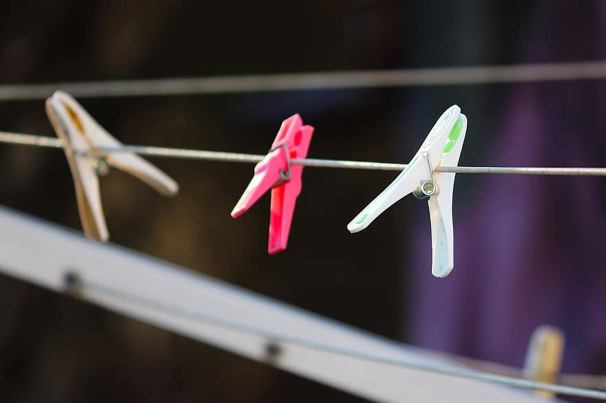 Clothespins, Clothes Line, Hanging, Laundry, Wash, Chore, Outdoors, Laundry Service, House Work, Hygiene, close-up