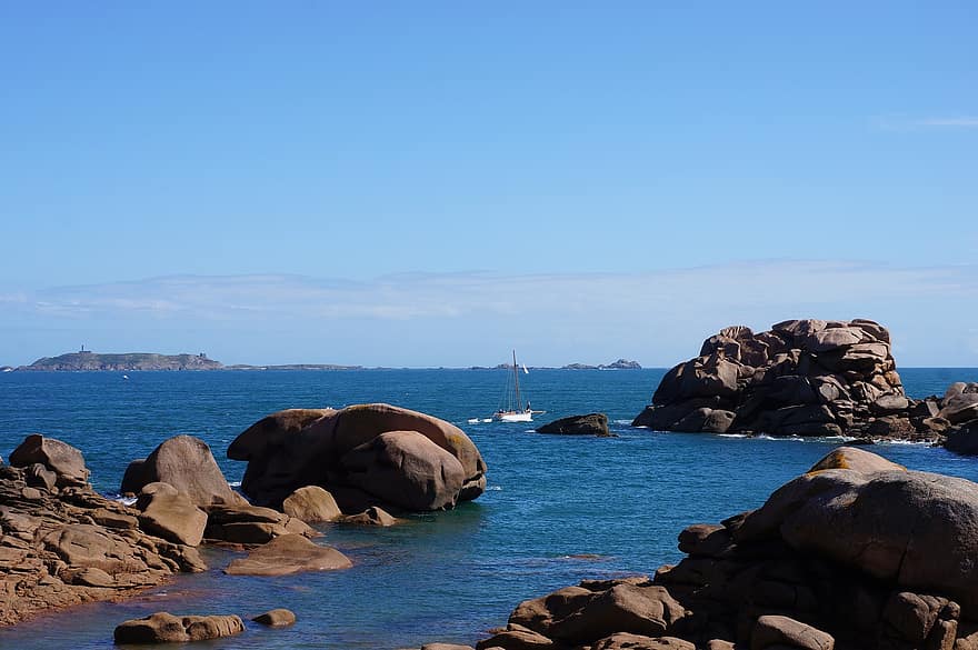tenger, sziklák, tengerpart, panoráma, víz, ünnep, szabadban, Franciaország, Brittany