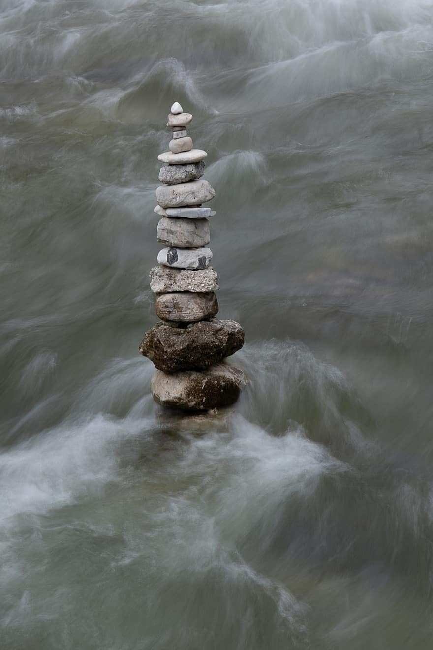 Water, Zen, Stones, Bach, Meditation, Balance, Yoga, stone, rock, stack, pebble