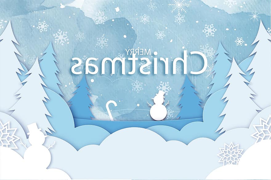 jul, snemand, træer, snefnug, håndtegnet, begivenhed, december, lystig, sæson, traditionel, kultur