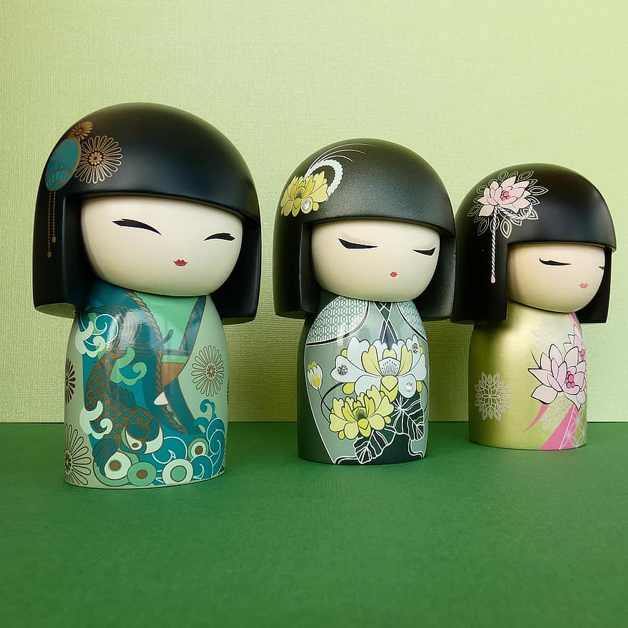 docka, kokeshi, kimono, folk, geisha, traditionell, kvinna, souvenir, dekorativ, tradition, Asien