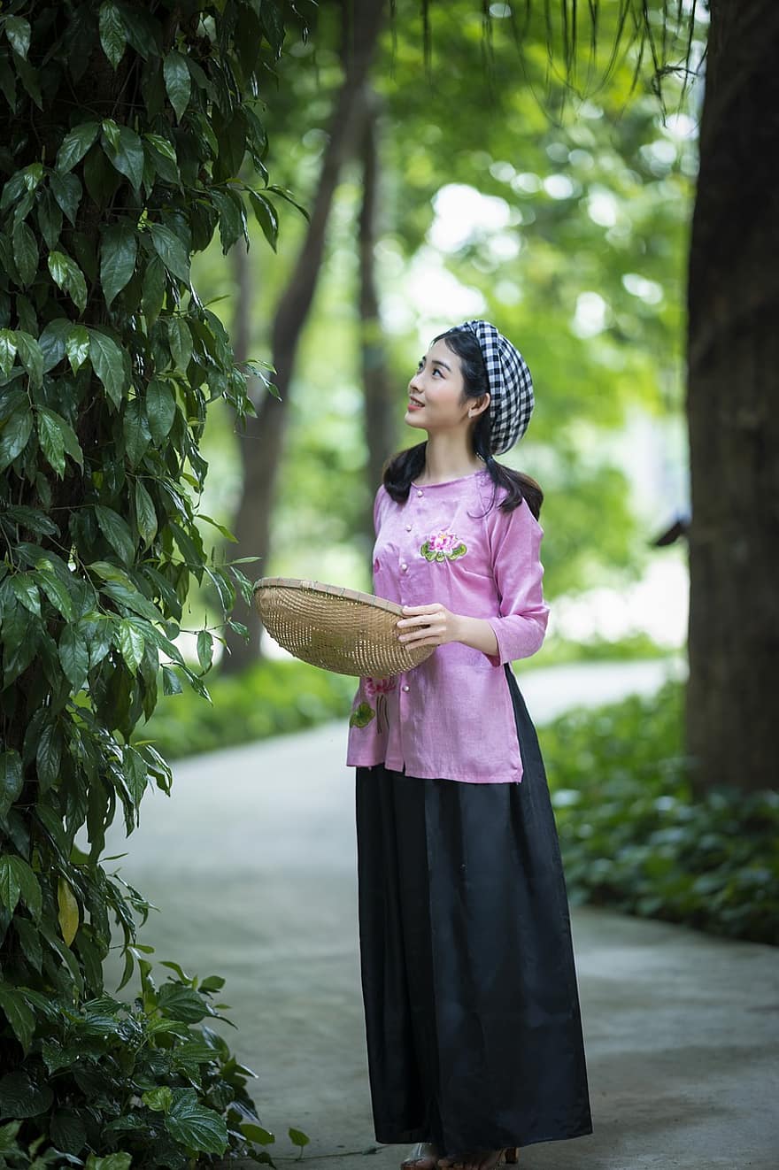 жінка, краса, в'єтнамська, сільській місцевості, традиційний костюм, Вільна кофточка, моди, привабливий, гарний, гарненька, самка