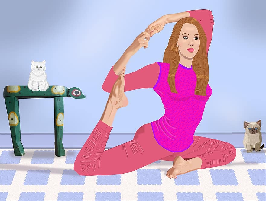 Woman, Exercising, Himalayan Kitten, Persian Kitten, Frog Table, Blue Exercise