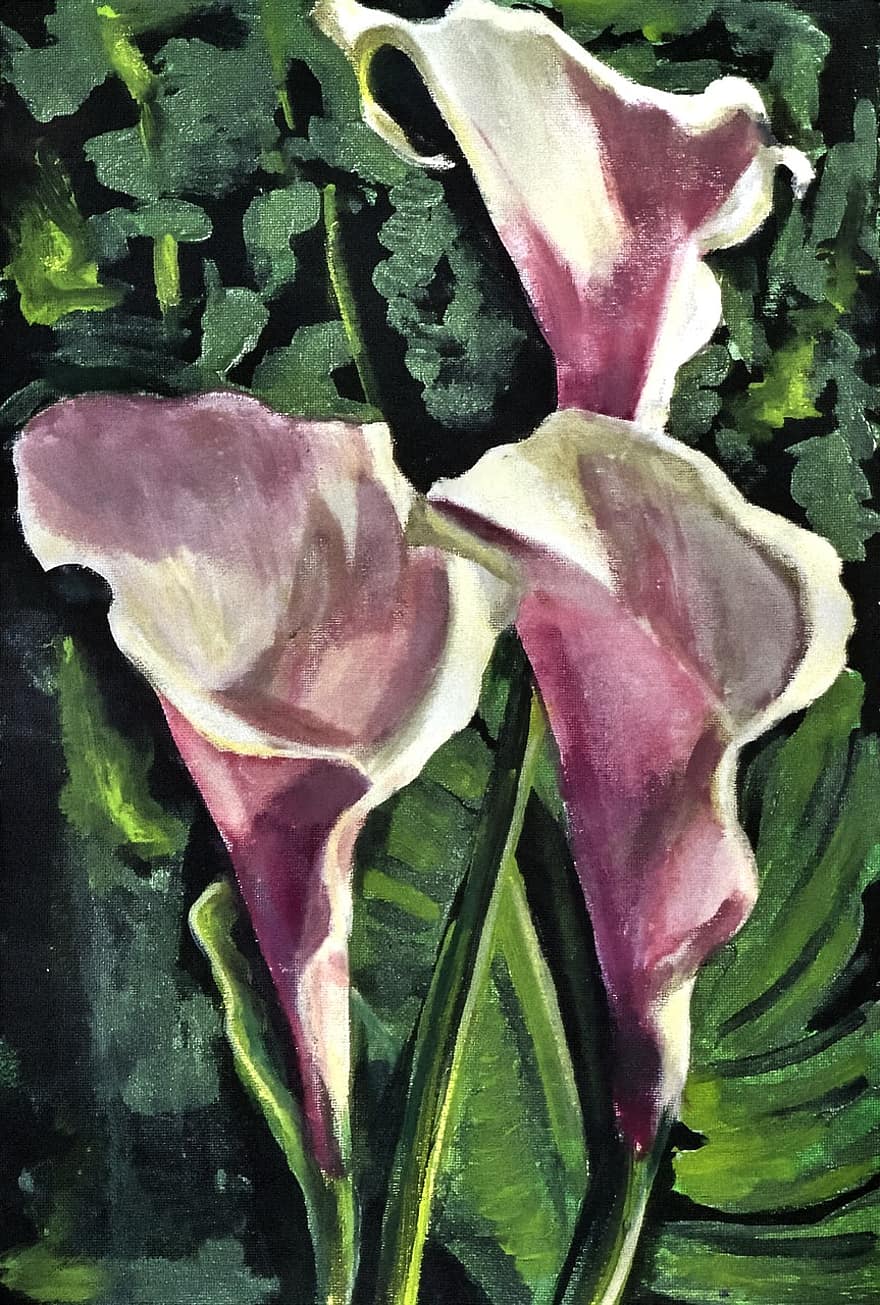 Bunga Lili Arum yang Dicat, cat akrilik, sapuan kuas