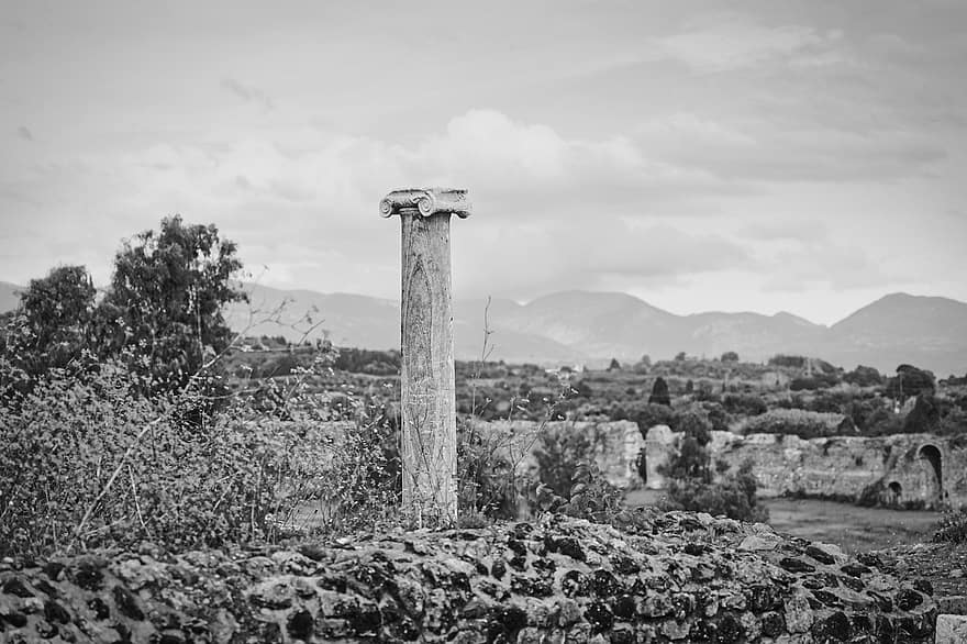 Greece, Ruins, Byzantine Architecture, Preveza, Lefkada, Pillar, old ruin, archaeology, ancient, ruined, old