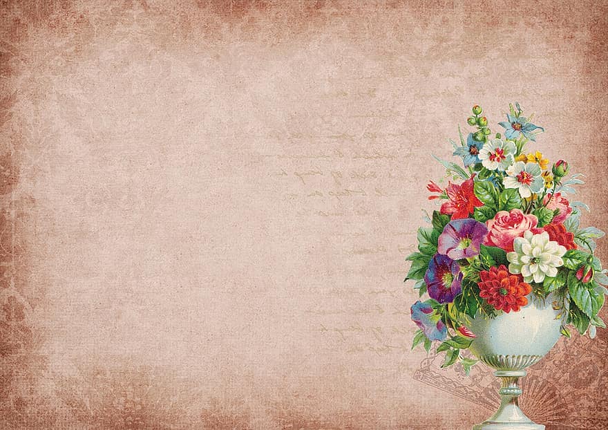 Vintage, Flowers, Font, Paper, Bouquet, Copy Space, Decorative, Romantic, Brown, Colorful, Background Image