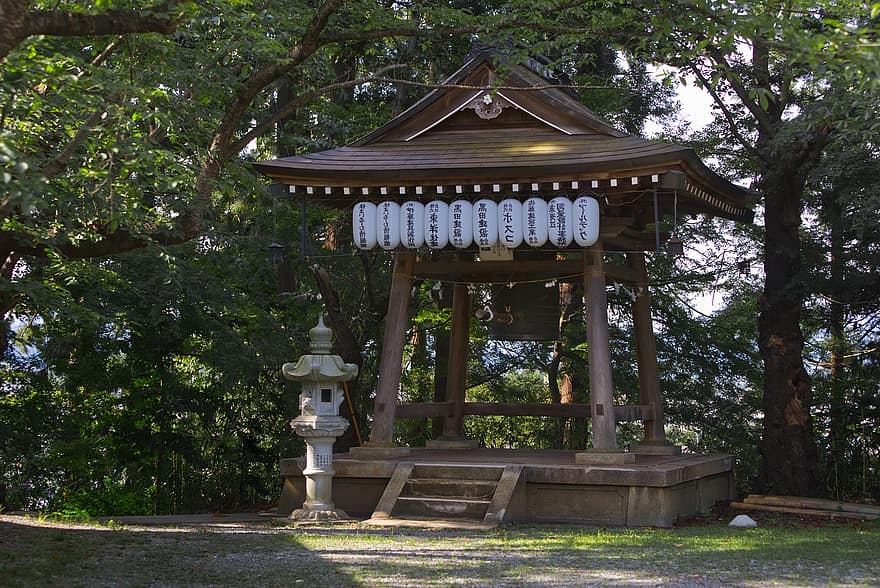 šintoismus, svatyně, zvonek, chrám, kamenné lucerny, japonská zahrada, Japonsko, Asie, tradiční, kultura, dědictví