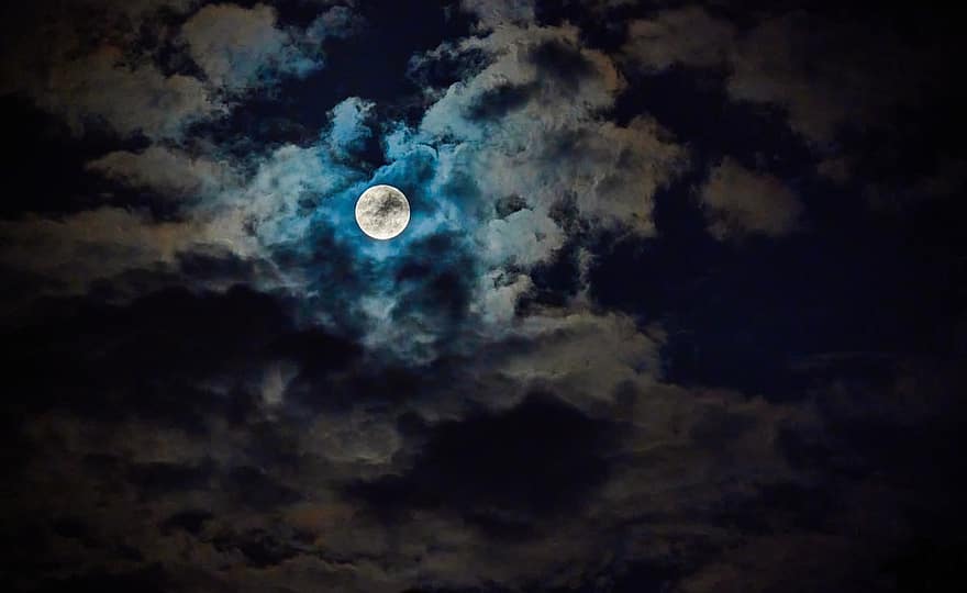 lua, noite, céu, nuvens, lua cheia, luar, Festival de Outono, céu noturno, tarde