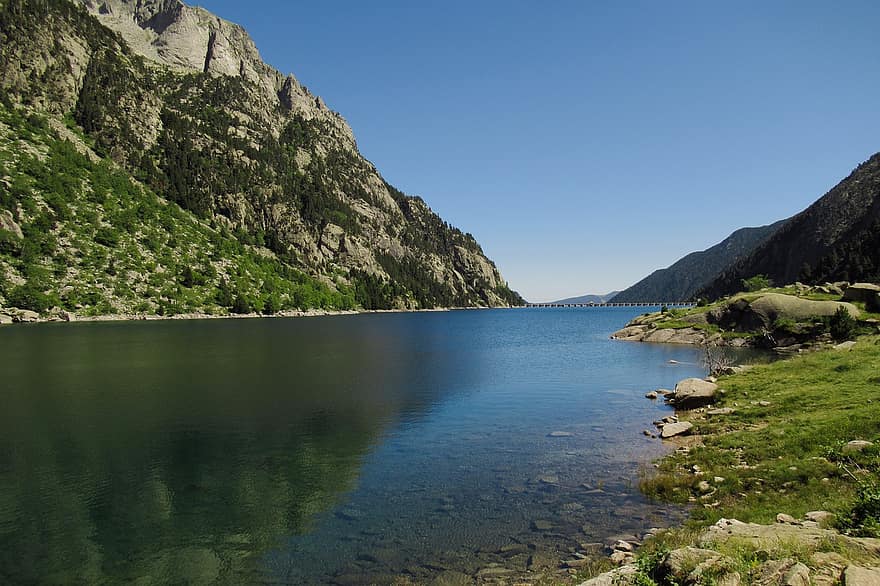 Reservoir, Dam, Mountain, Coast, Woods, Pyrenees, Catalunya, Nature