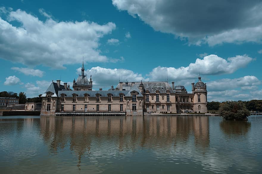 kasteel, Frankrijk, water, meer, romantisch