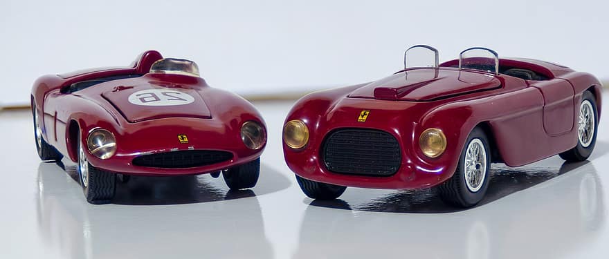 miniaturowy, Ferrari, samochód, czerwony, zabawka, pojazd, stary, automatyczny, Model, transport, prędkość