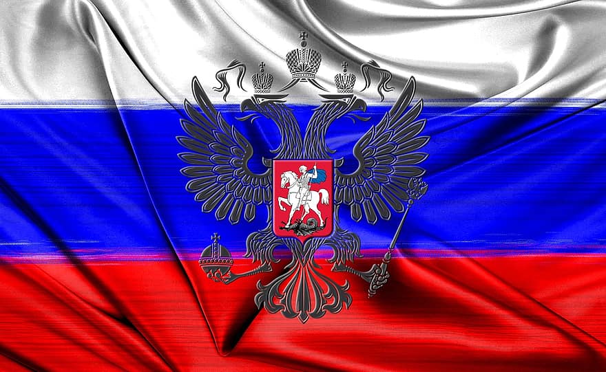 russische Flagge, russisches Wappen, Russischer Kaiseradler, Reichsadler, Flagge, Flagge von Russland