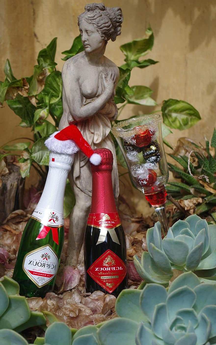 szampan, świąteczne dekoracje, świąteczny stół