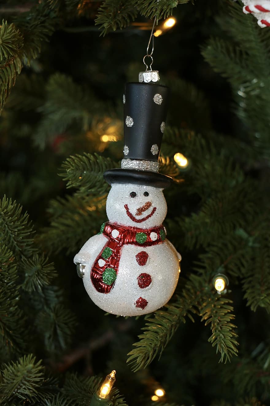 Weihnachten, Weihnachtsbaum, immergrüne Pflanzen, Ornamente, Girlande, Schneemann, Winter, kalt, Dezember