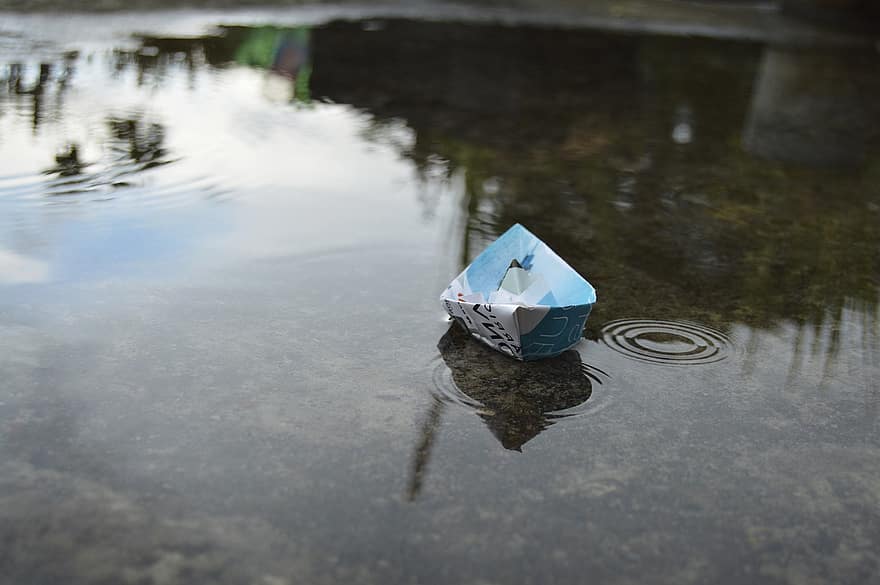 Paper Boat, Boat, Water, Origami, Puddle, Paper, Toy