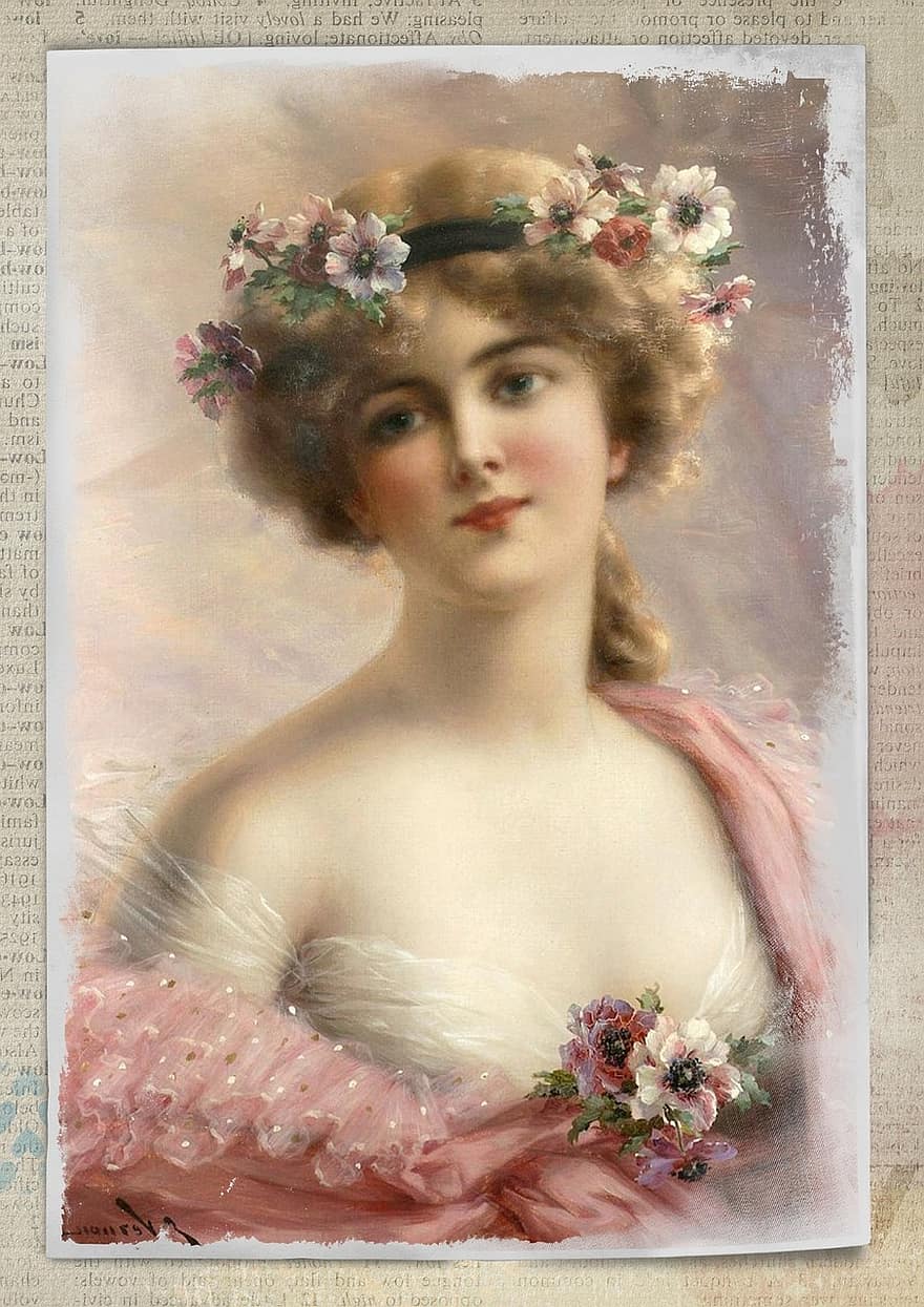 vintage, dona, art, collage, cabell, romàntic, floral, flors, Art digital vintage, art digital, digital