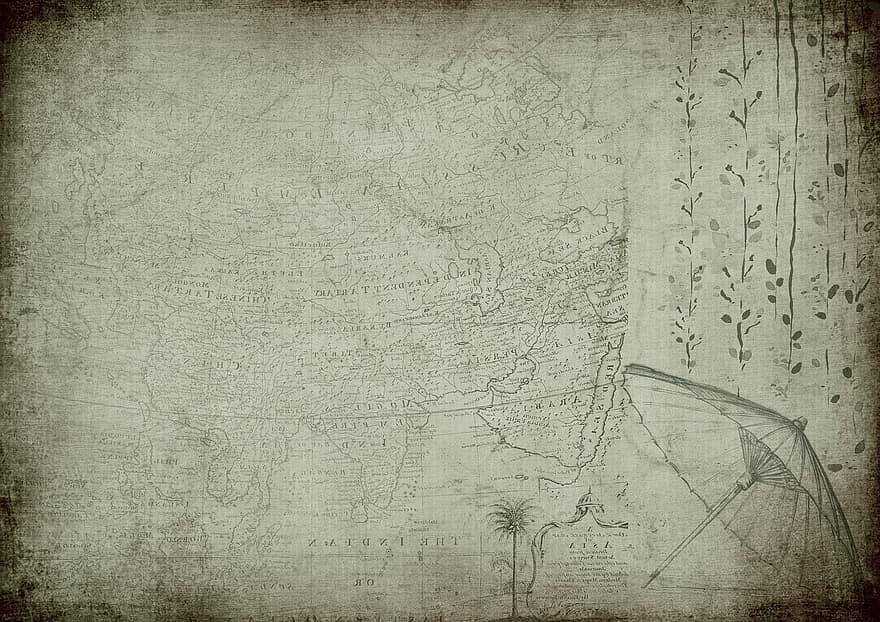 imagem de fundo, mapa, Ásia, tela, flores, vintage, velho, papel, fundo, copie o espaço, Fonte