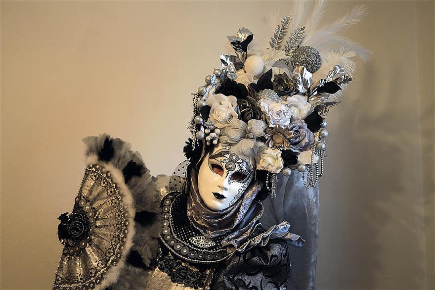 karneval, venetianskarnival, kostyme, masquerade, festival, venetian maske, hodeplagg, ansiktsmaske, dekorasjon, kvinner, kulturer