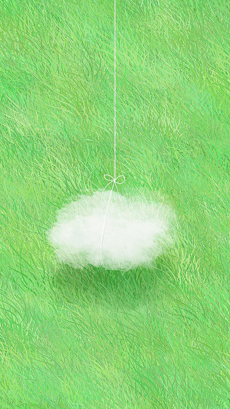 картина, творческий подход, пейзаж, облако, луг, дерево, океан, подвешивание, веревка, зеленое море, Зеленые облака