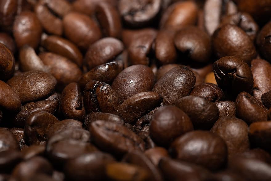 kaffebönor, kaffe, rostad, koffein, aromatisk, arabica, välsmakande, mat, makro, närbild