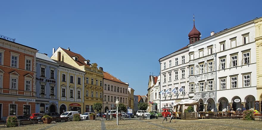 Чехия, построен, Třeboň, град, исторически център, исторически, сграда, градски площад, Бохемия, Южна Бохемия, да пътувам