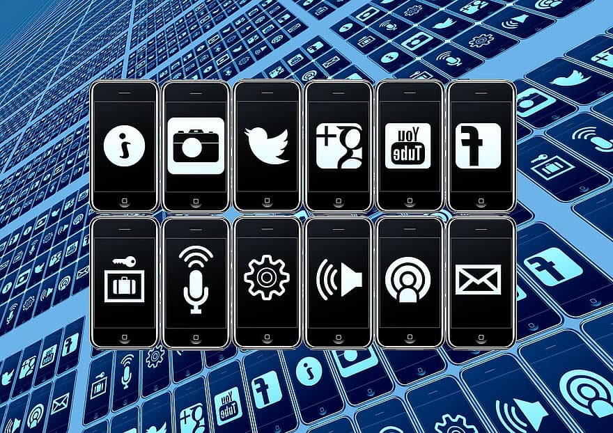 mobiltelefon, smartphone, app, strukturera, nät, kugghjul, internet, nätverk, social, socialt nätverk, logotyp
